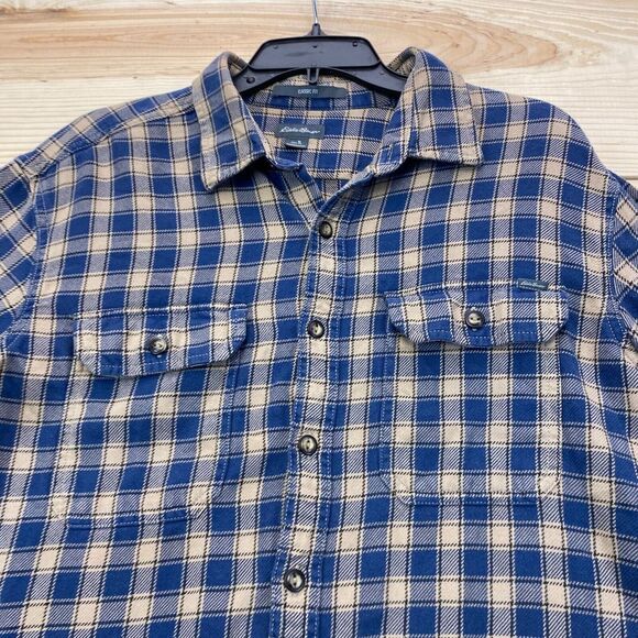 Eddie Bauer Shirt Mens Large Blue Brown Button Up Long Sleeve Plaid Outdoors - Picture 3 of 13